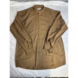 Mens Dress Shirt XL Gold Romanelli Italy Collarless Long Sleeve Button Shirt